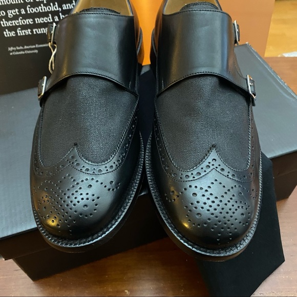 John Bakery Leather Double Monk Wingtip Loafers - Picture 3 of 9